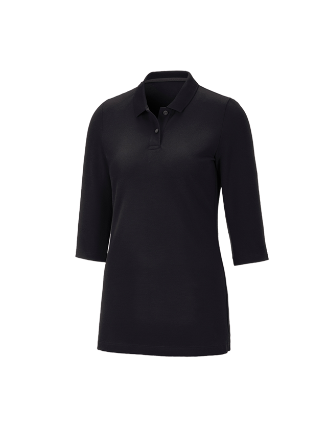 T-Shirts, Pullover & Skjorter: e.s. Pique-Polo 3/4-ærme cotton stretch, damer + sort