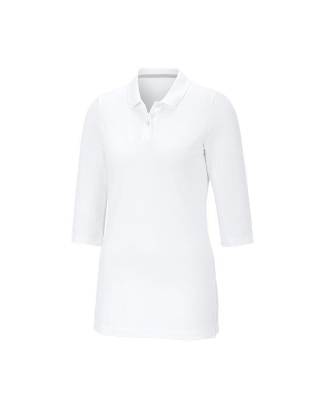 Gardening / Forestry / Farming: e.s. Pique-Polo 3/4-sleeve cotton stretch, ladies' + white