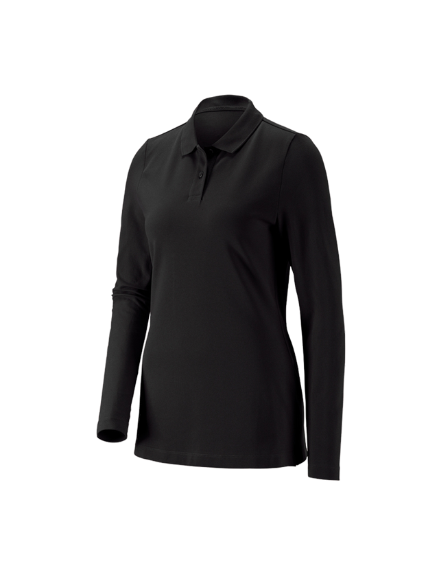 T-Shirts, Pullover & Skjorter: e.s. Pique-Polo longsleeve cotton stretch,damer + sort