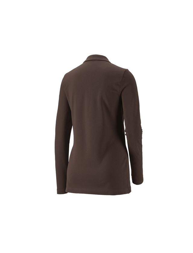 T-Shirts, Pullover & Skjorter: e.s. Pique-Polo longsleeve cotton stretch,damer + kastanje 1
