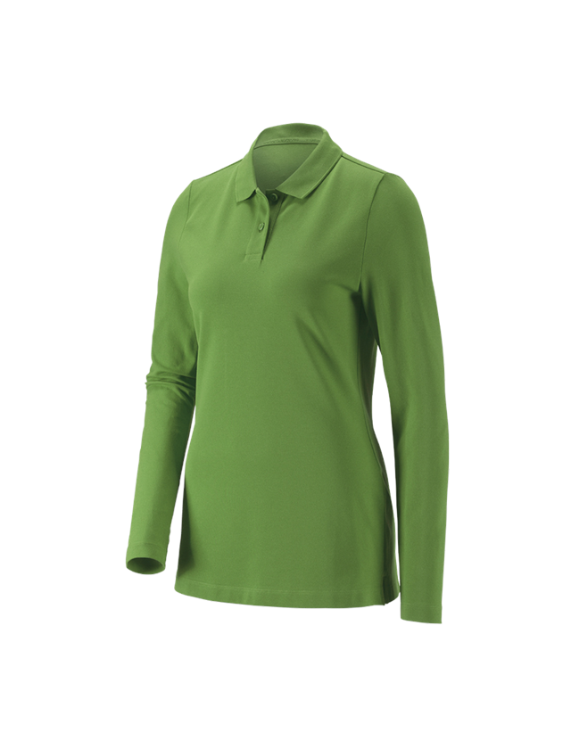 T-Shirts, Pullover & Skjorter: e.s. Pique-Polo longsleeve cotton stretch,damer + havgrøn