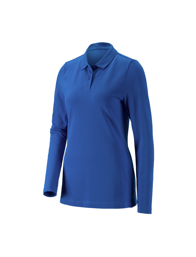 T-Shirts, Pullover & Skjorter: e.s. Pique-Polo longsleeve cotton stretch,damer + ensianblå
