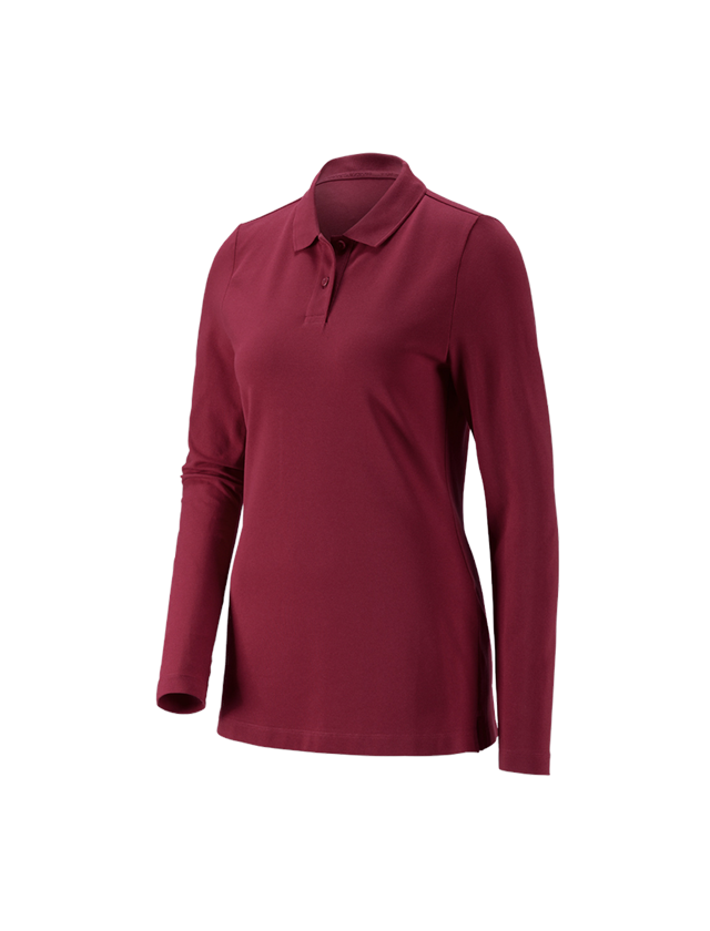 T-Shirts, Pullover & Skjorter: e.s. Pique-Polo longsleeve cotton stretch,damer + bordeaux