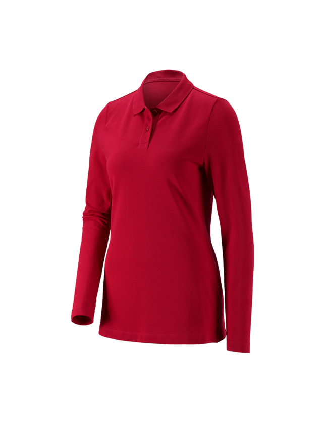 T-Shirts, Pullover & Skjorter: e.s. Pique-Polo longsleeve cotton stretch,damer + ildrød