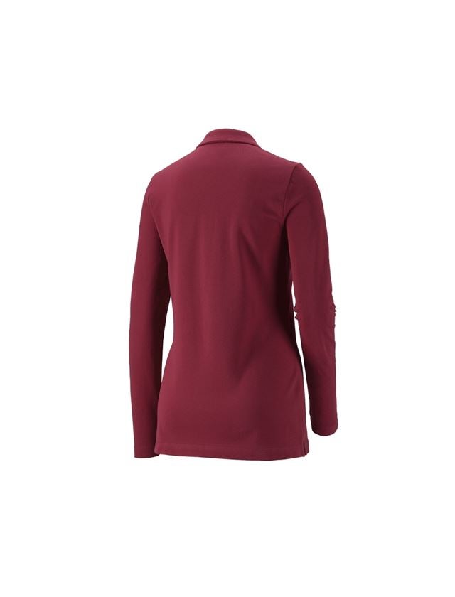 T-Shirts, Pullover & Skjorter: e.s. Pique-Polo longsleeve cotton stretch,damer + bordeaux 1