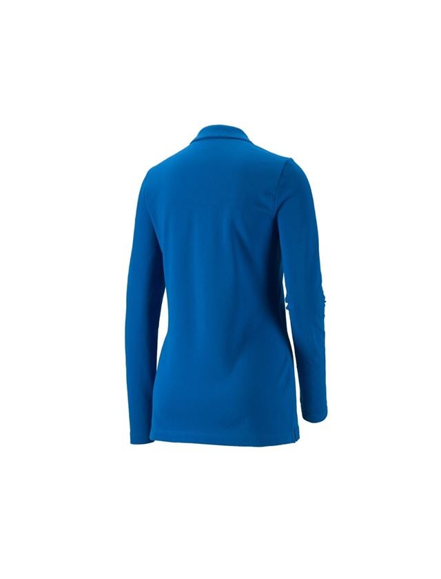 T-Shirts, Pullover & Skjorter: e.s. Pique-Polo longsleeve cotton stretch,damer + ensianblå 1