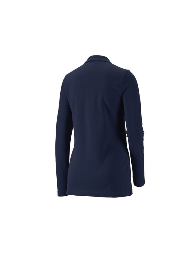 T-Shirts, Pullover & Skjorter: e.s. Pique-Polo longsleeve cotton stretch,damer + mørkeblå 1