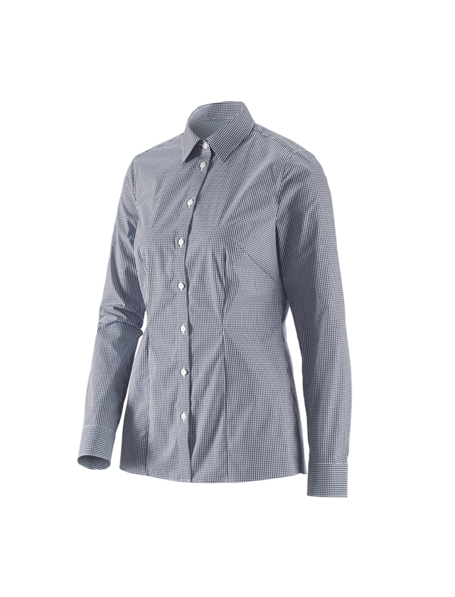 T-Shirts, Pullover & Skjorter: e.s. Businessbluse cotton stretch dam. regular fit + mørkeblå ternet