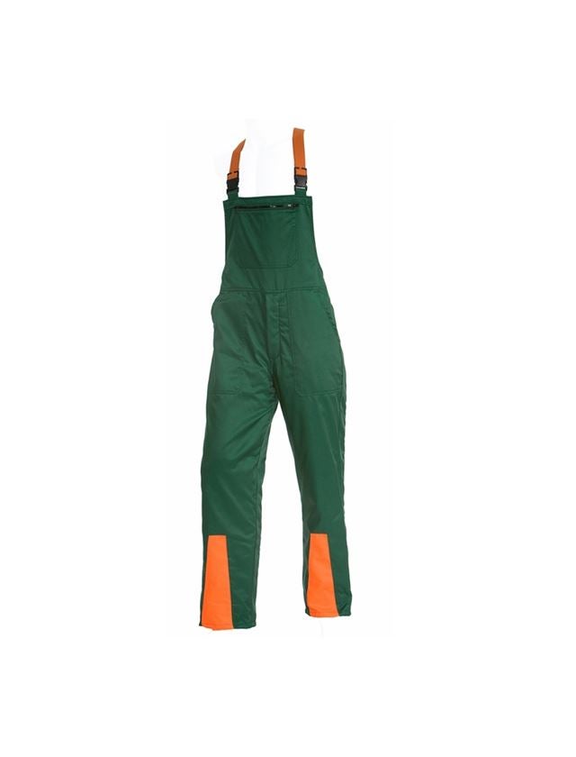 Arbejdsbukser: Smækbukser til skovarbejde skærebeskyttelse Basic + grøn/orange 2